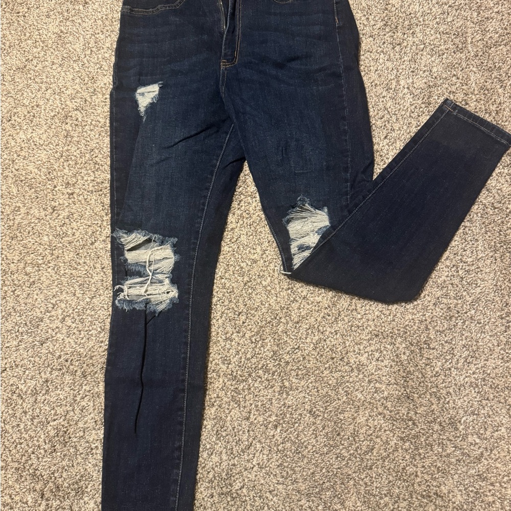 Fashion Nova Blue Skinny Jeans with Knee Distressing